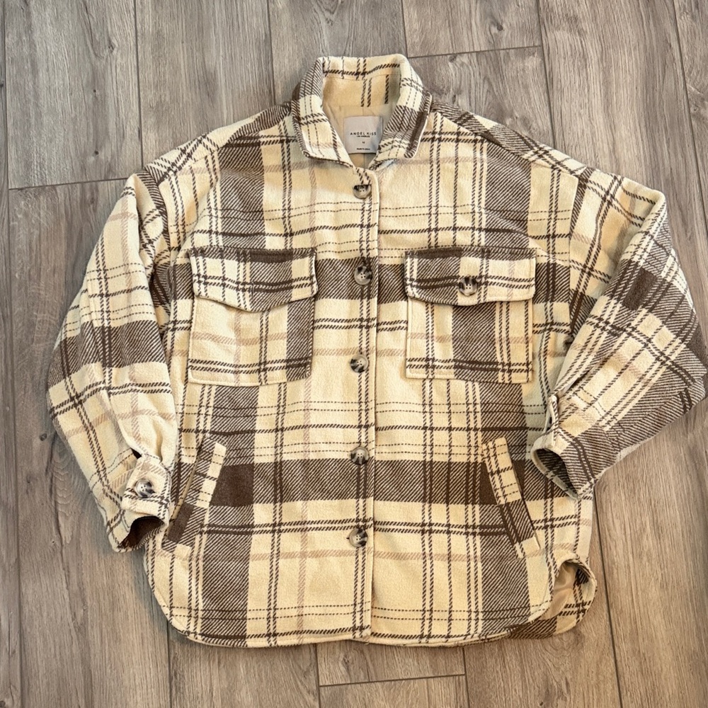Angel Kiss Cream and Brown Plaid Shirt Jacket